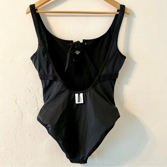 J Crew Swimsuit Piqué Lace-up, Black Sz 8 - Picture 6 of 14